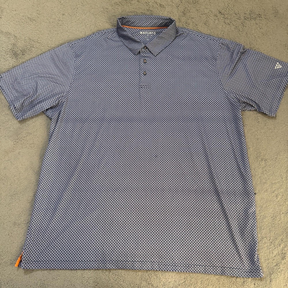 Maelreg Golf Shirt Mens 3XL Dark Blue Geometric All Over Print 3 Button Polo